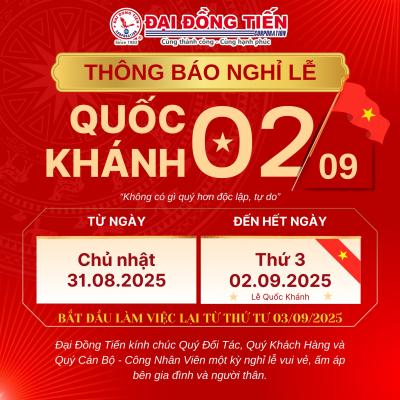 THÔNG BÁO LỊCH NGHỈ LỄ QUỐC KHÁNH 2025